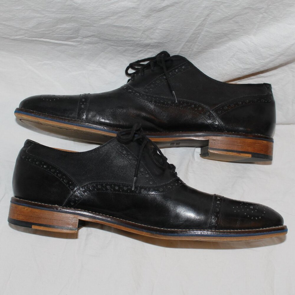 Johnston & Murphy Brogue/Wing Tip Style Black Lace Oxford Dress Shoe Men 11 - Picture 10 of 16